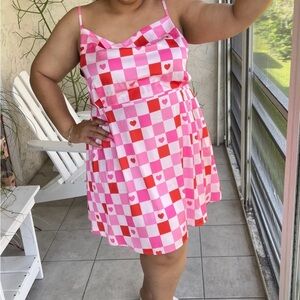Pink and Red Checkered Dress with Hearts plus size XL